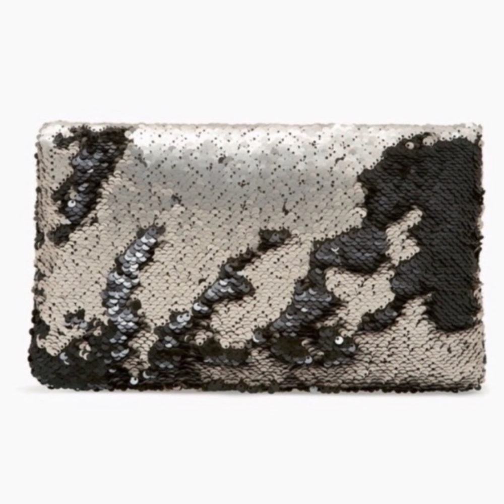 Stella & Dot Black and Silver Sequin Clutch